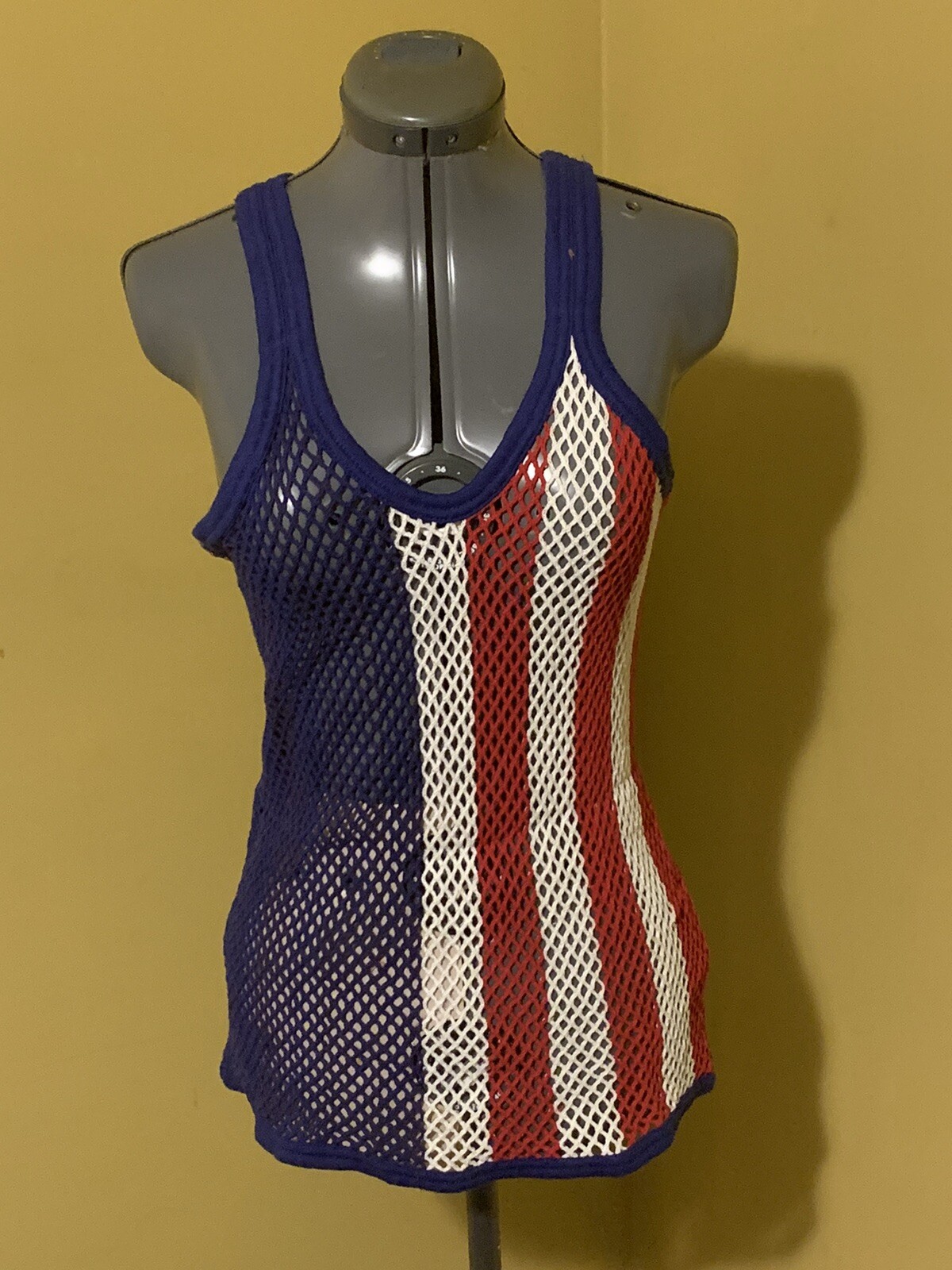 Women’s Mesh Fishnet Tank Top Original UST Red White Blue Size L