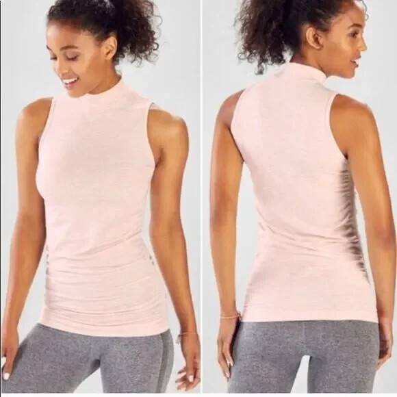 Fabletics Kathie Seamless Mock Neck Bodycon Knit Top Opal Pink Size M Side Ruch