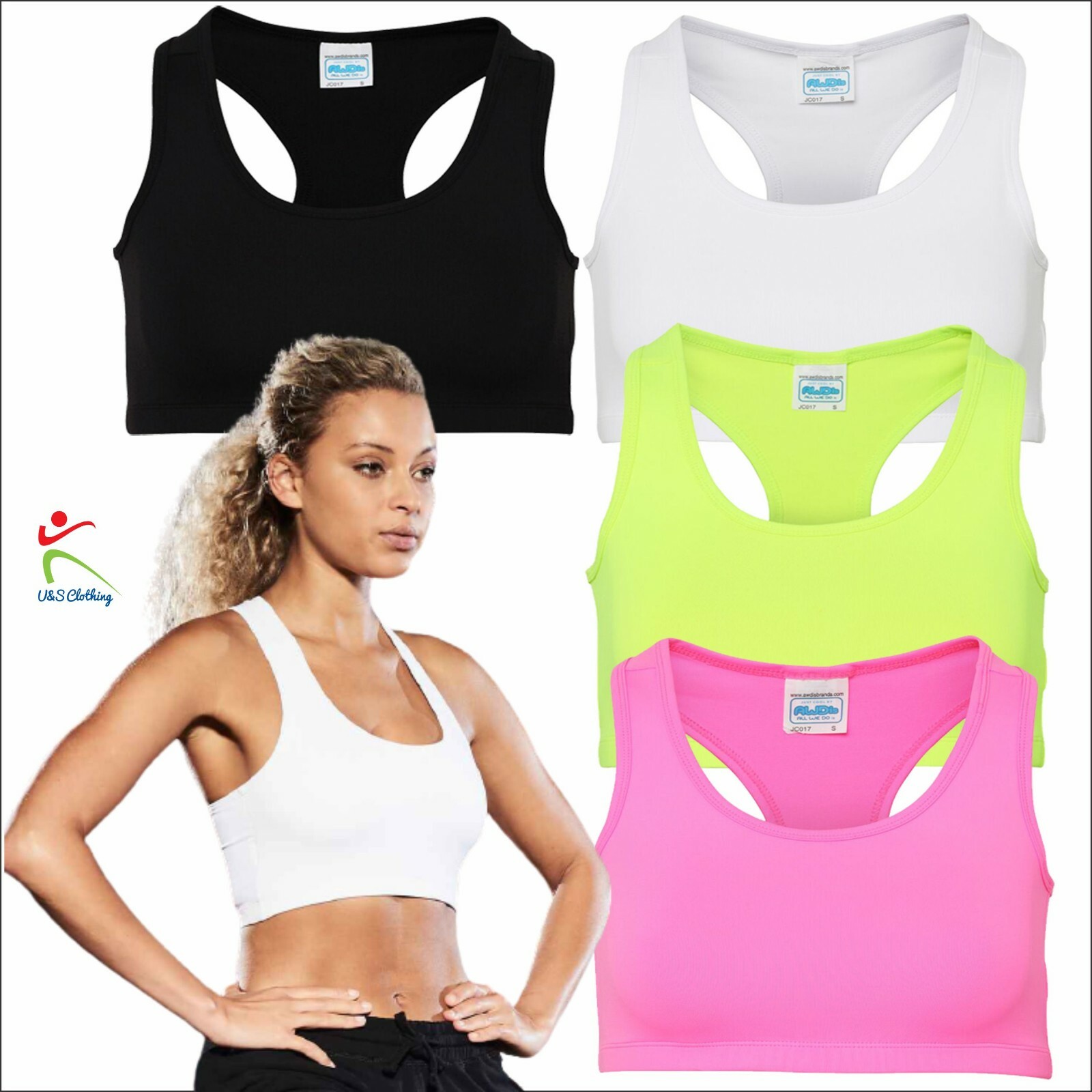 AWDis Ladies Cool Sports Crop Top Scoop Neckline Racer Back Design Gym Yoga Bra
