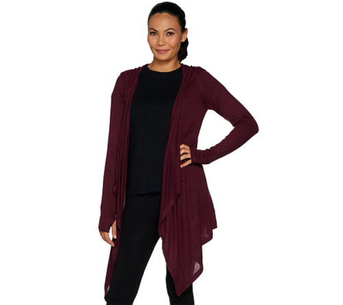 ANYBODY CHIC BRUSHED HACCI HOODED DRAPE CASCADE FRONT CARDIGAN NEW $ 55