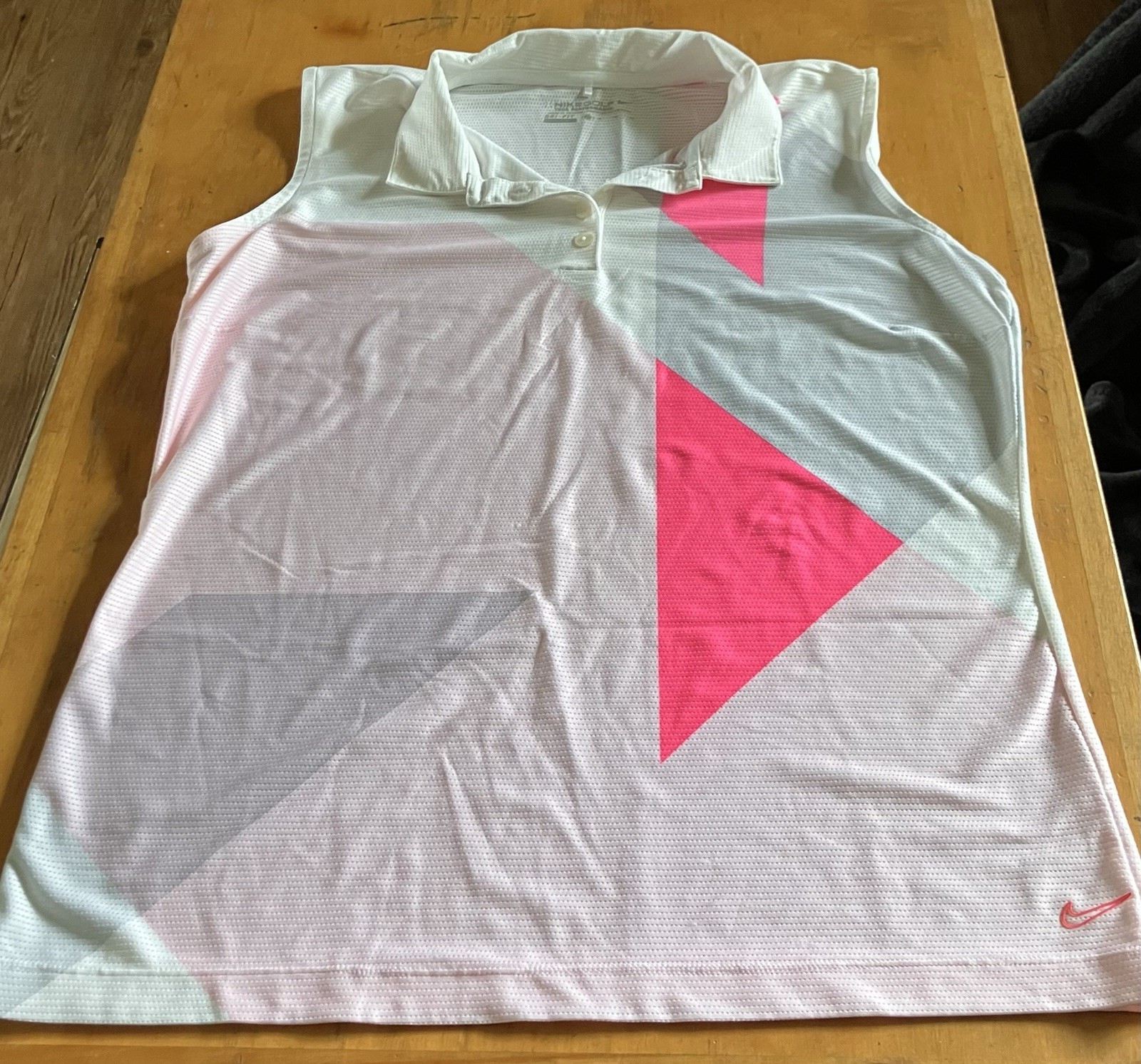 Nike Golf Women’s Sleeveless Polo Shirt Pink White Gray Color Block Size XL