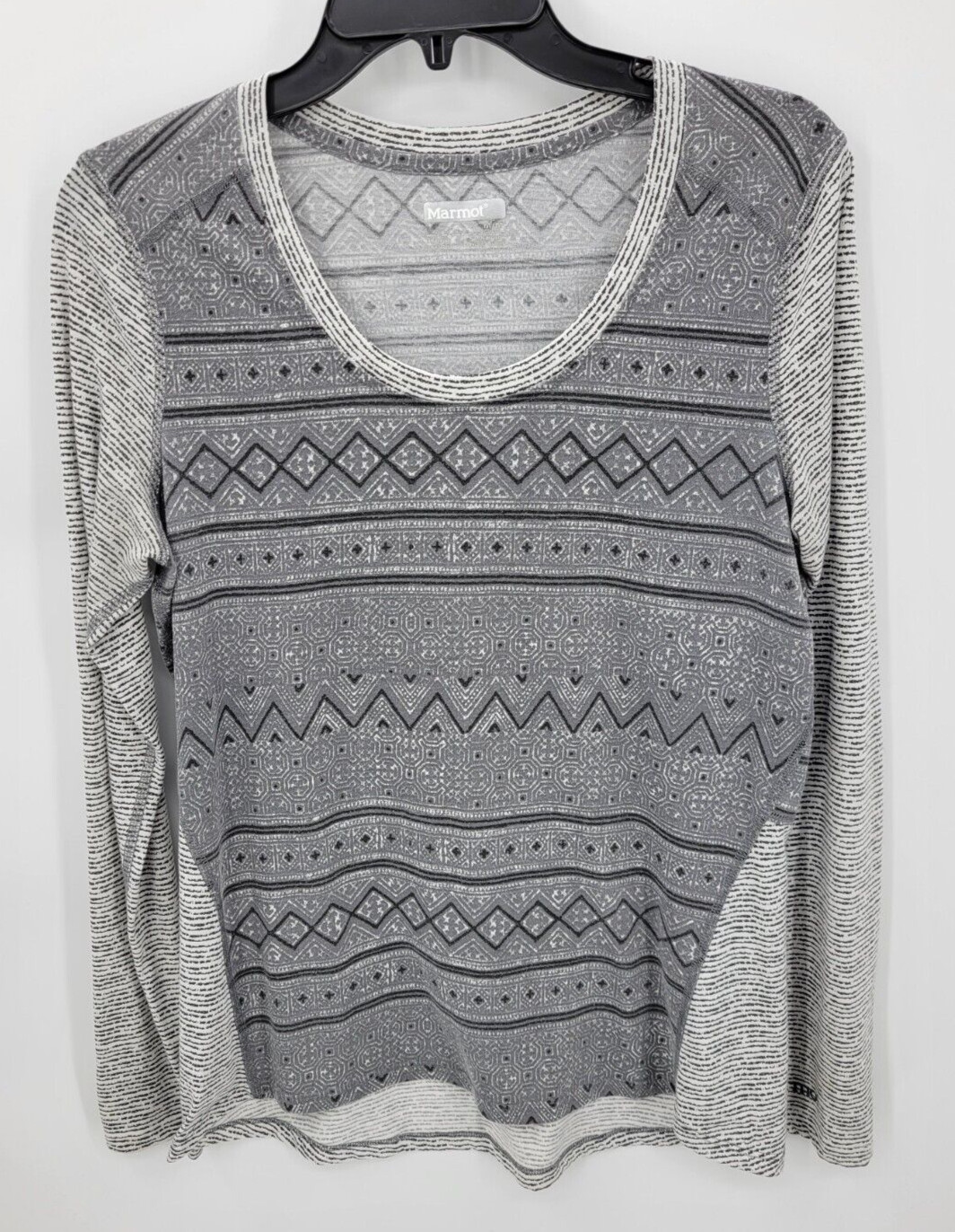 Marmot Base Layer Top Womens Medium Gray Aztec Colorblock Activewear Long Sleeve