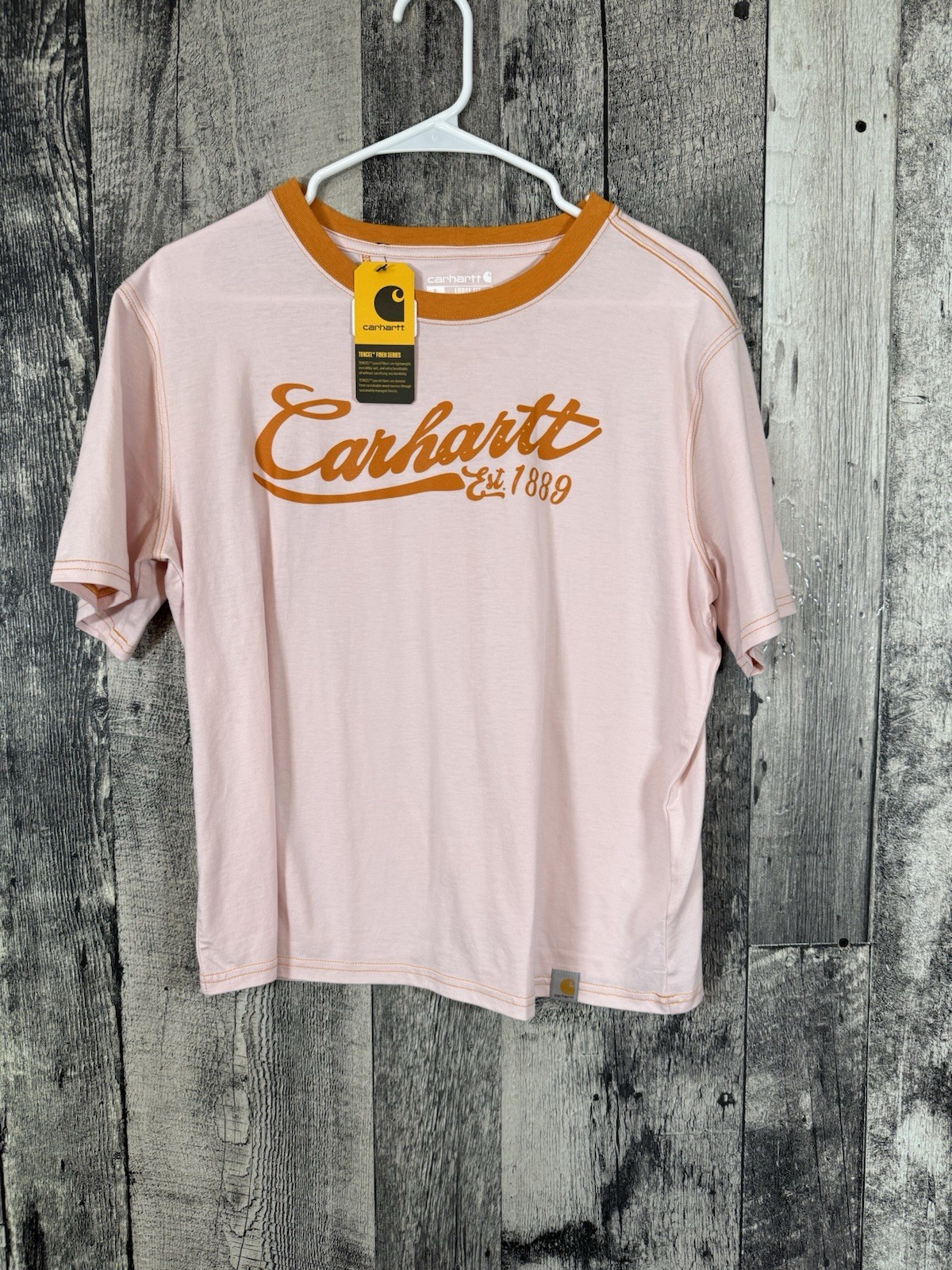 New!! Carhartt women’s Pink and Orange Loose Fit Logo T-Shirt Size Small