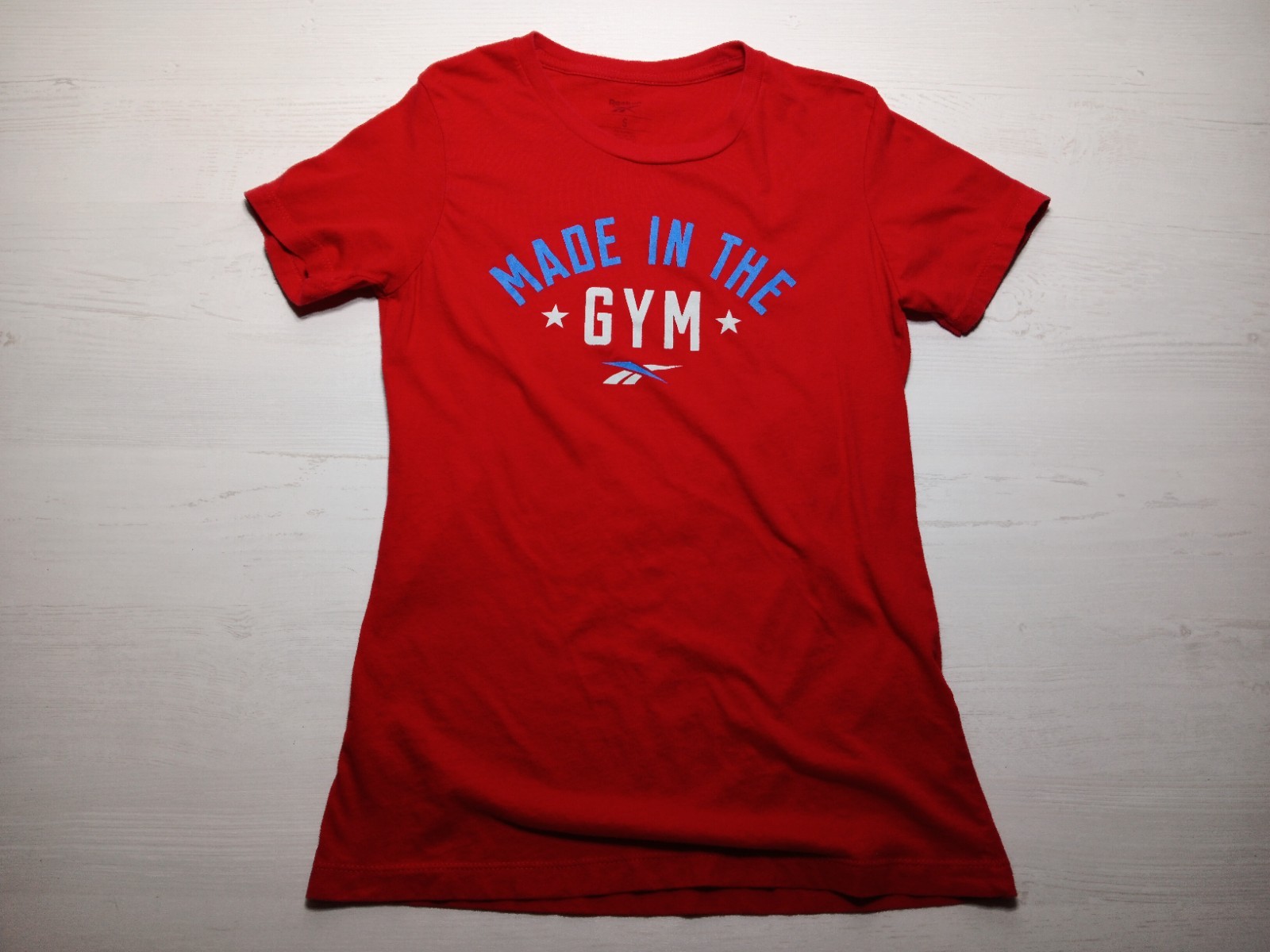 Reebok T-Shirt Womens Red Made In The Gym Short Sleeve USA Logo Top Size Small