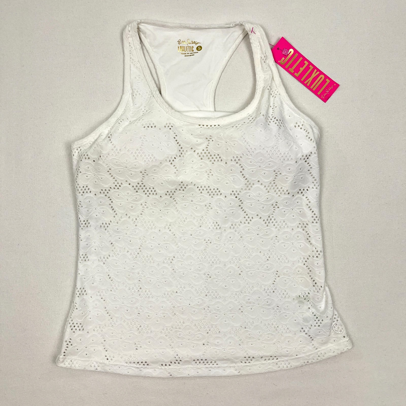 Lilly Pulitzer Luxletic Asana Bra Tank Womens S White Floral Lace Resort Active