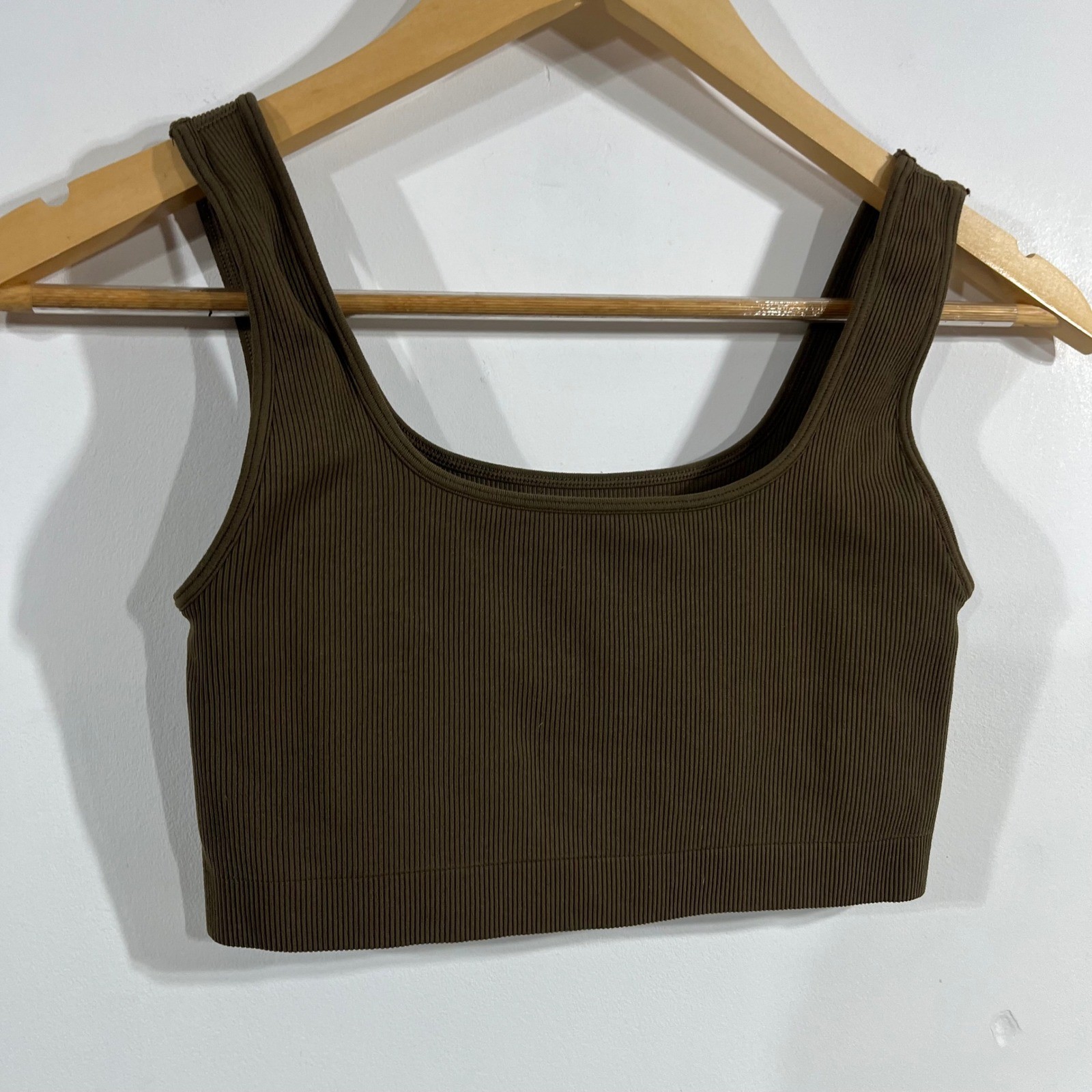 Set Active Ribbed Crop Top Brown Athleisure Sports Bra Tennis Sporty Workout Gym