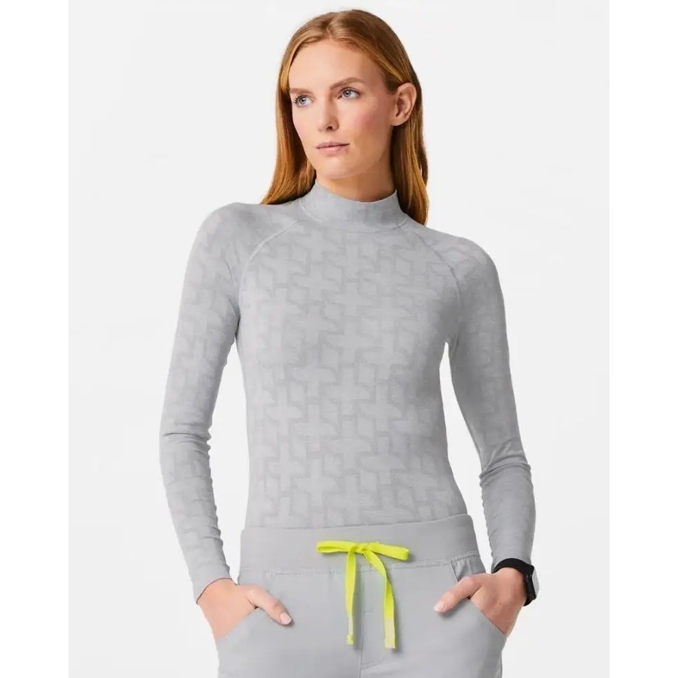Figs Salta Mock Neck Seamless Underscrub Top Gray Geometric EUC Size XL Medical
