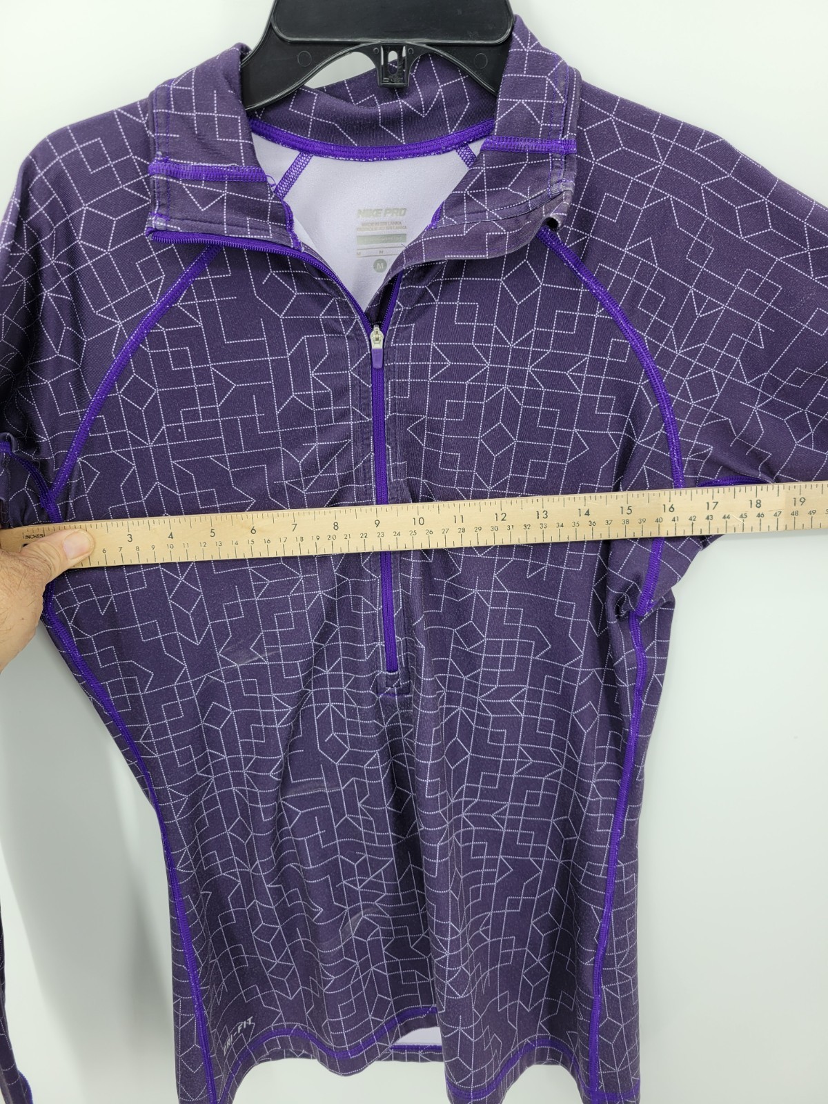 Nike Pro Pullover Womens Medium Purple Aztec Print Half Zip Activewear Outdoor