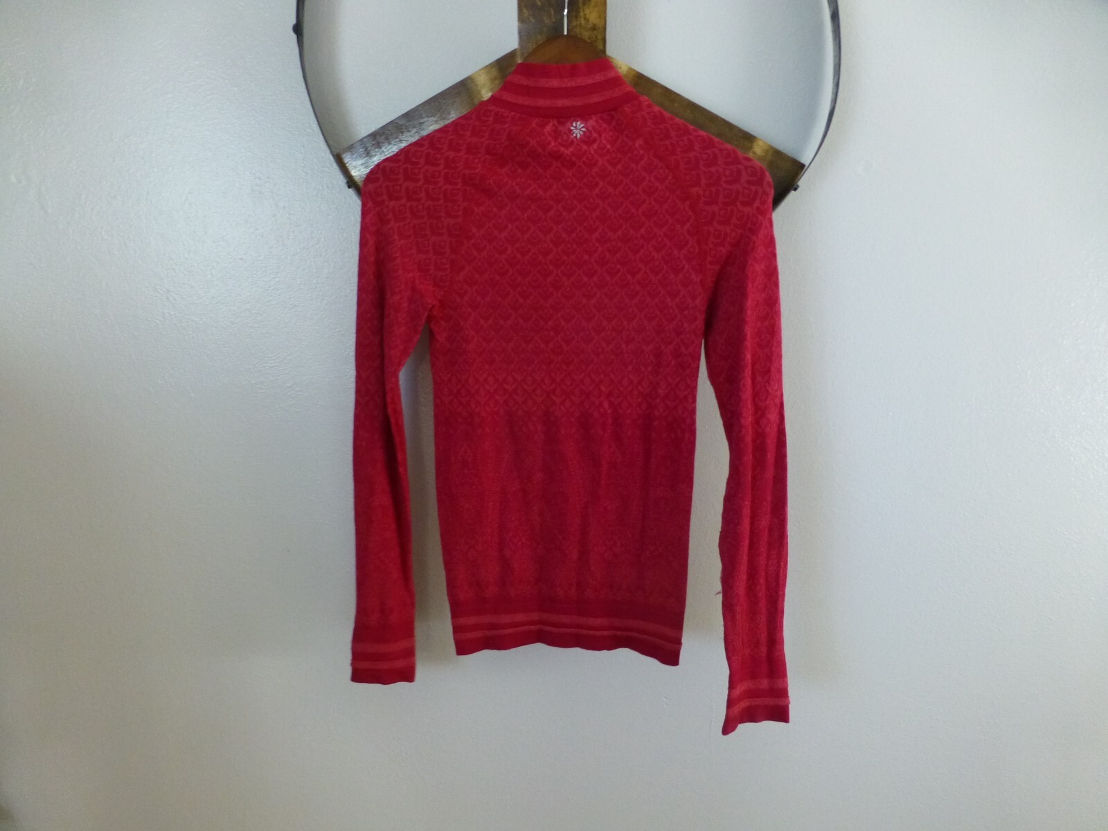 Athleta S Wool Blend Pullover Half Zip Slim Fit Stretch Red Damask Lightweight