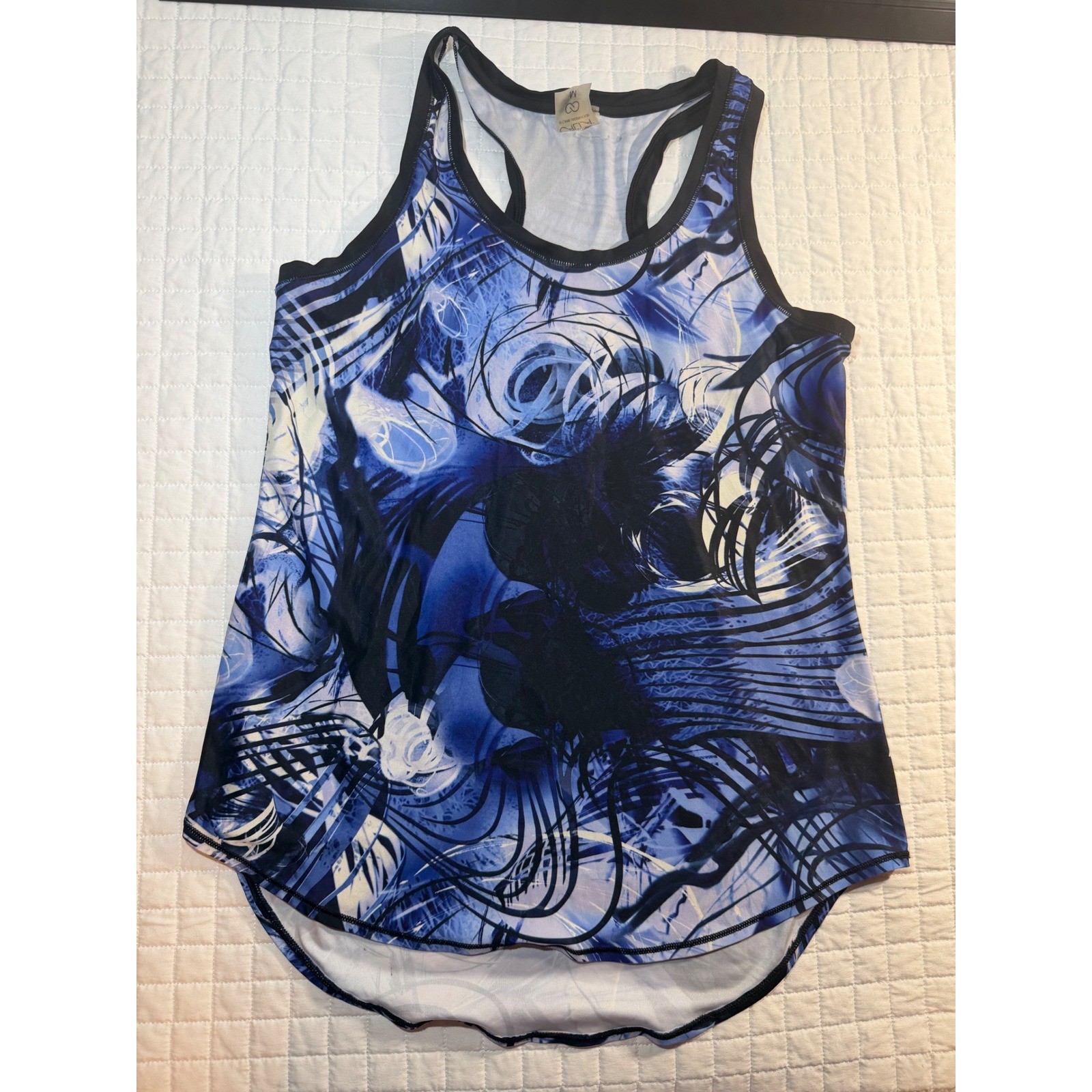 Calia by Carrie Underwood Womens Medium Blue Black Abstract Racerback Tank Top