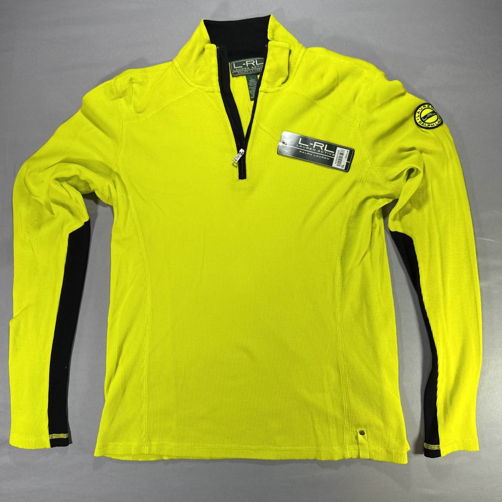 LRL Lauren Active Women’s Large Bright Yellow 1/4 Zip Waffle Knit Running NWT