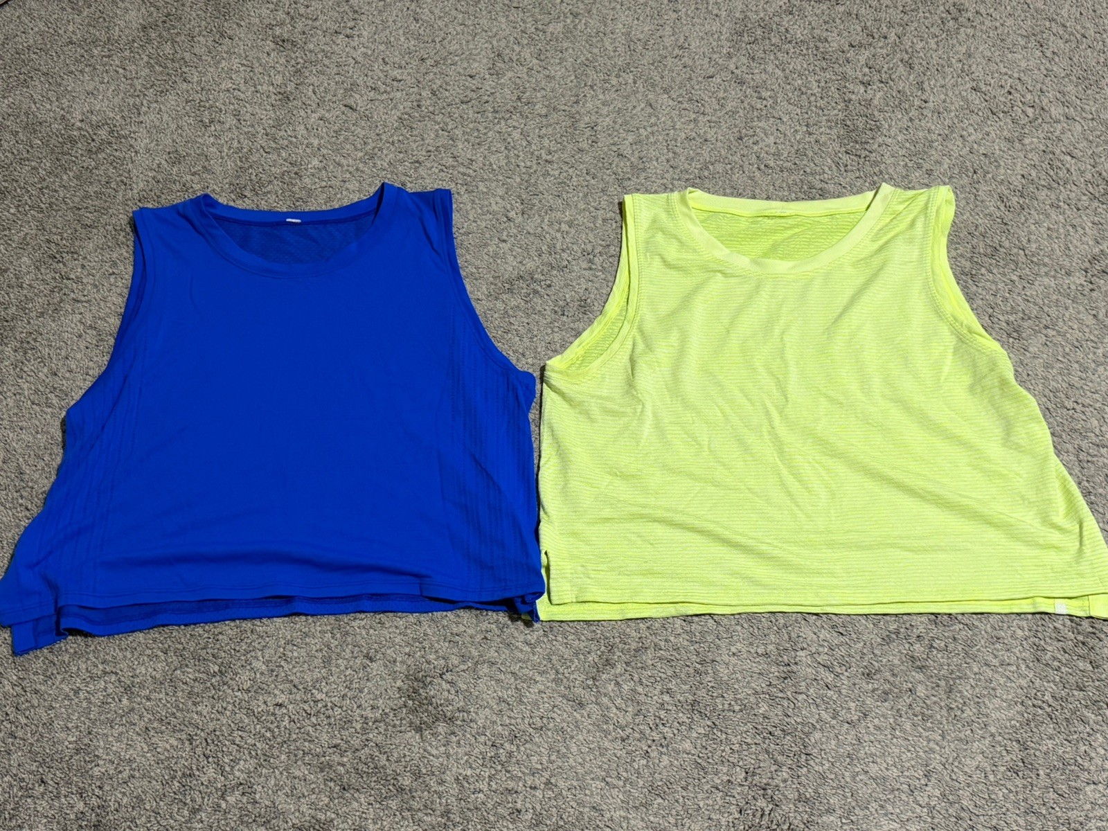 Lululemon Train To Be Tank Top Perforated Womens sz 12 Blue yellow lot of 2