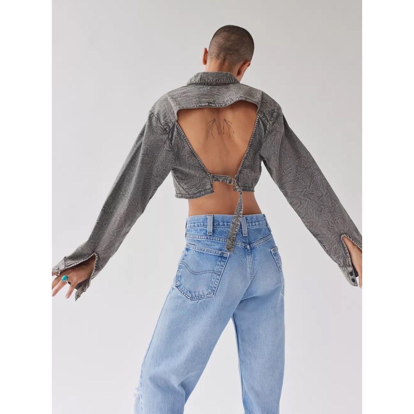 NWT BDG Davidson Cutout Button-Down Cropped Top