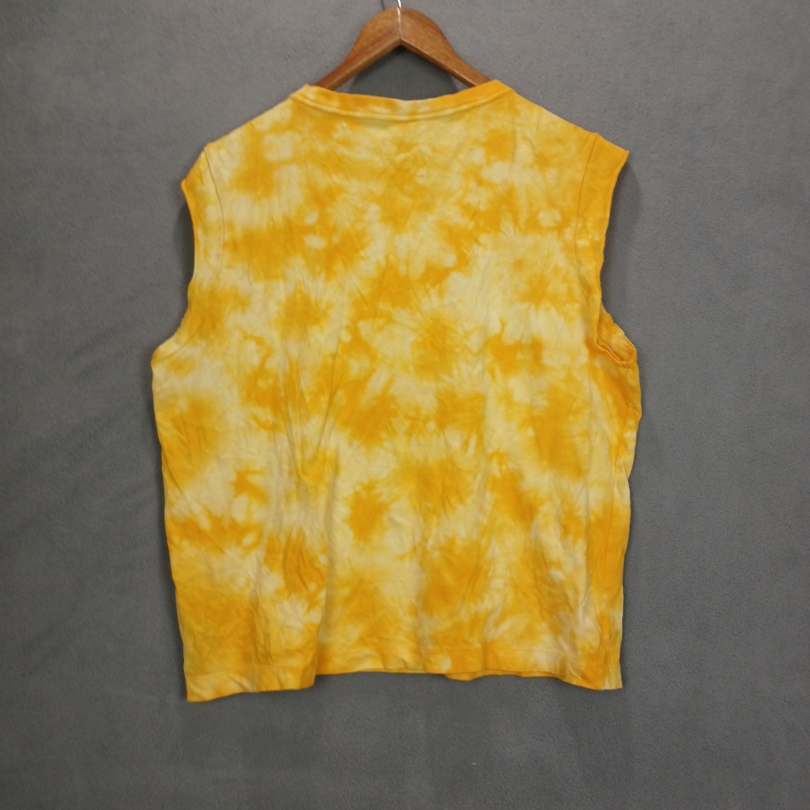 Dickies Muscle Tank Top Women XL Yellow Tye Dye Cotton Athletic Workwear Running