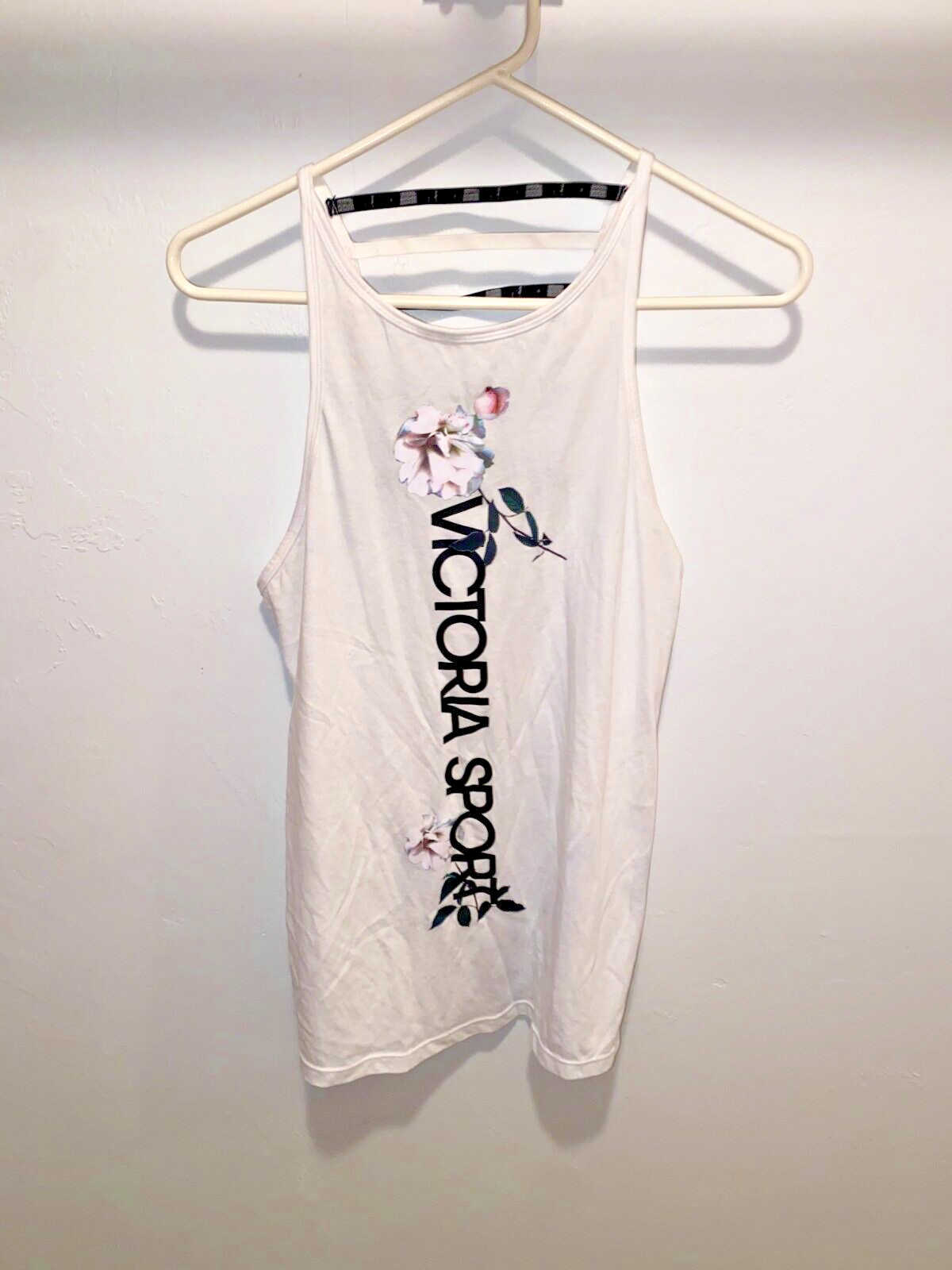 Victoria Secret Sport Logo Tank Top Racer Split Tie Back Sz S Sexy Stringer back