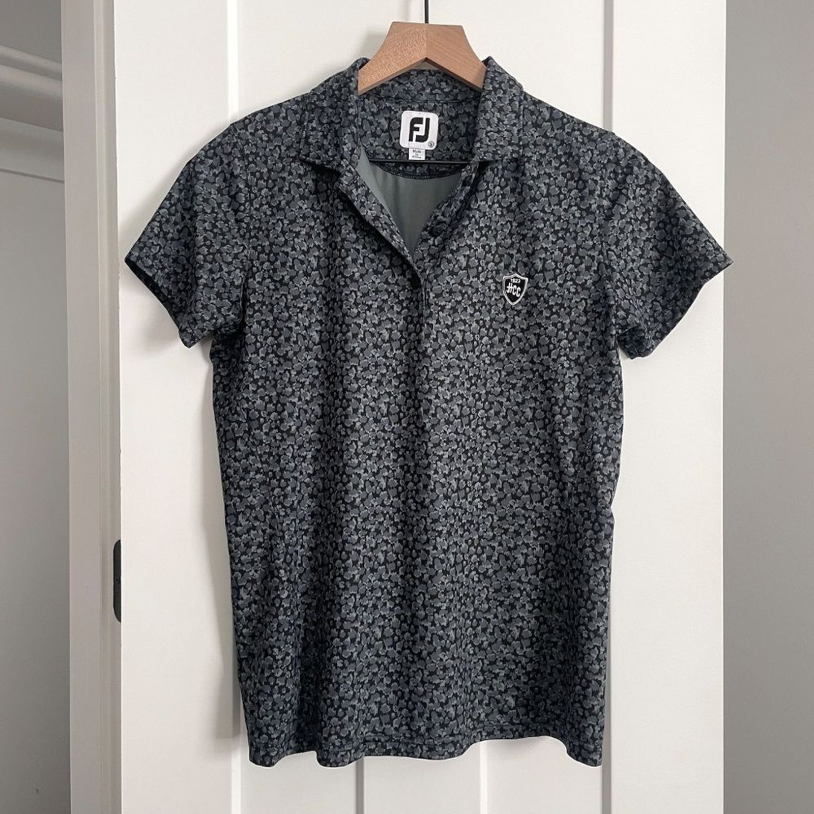 FootJoy Women’s Small Golf Polo Grey Black Print Embroidered Logo HCC
