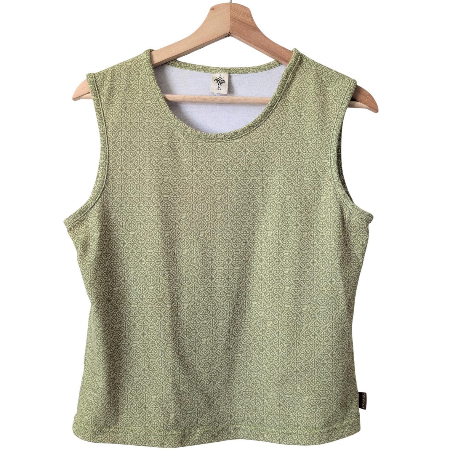 Vintage Y2K Prana Womens Sage Green Geometric Medallion Tank Top Yoga Large USA