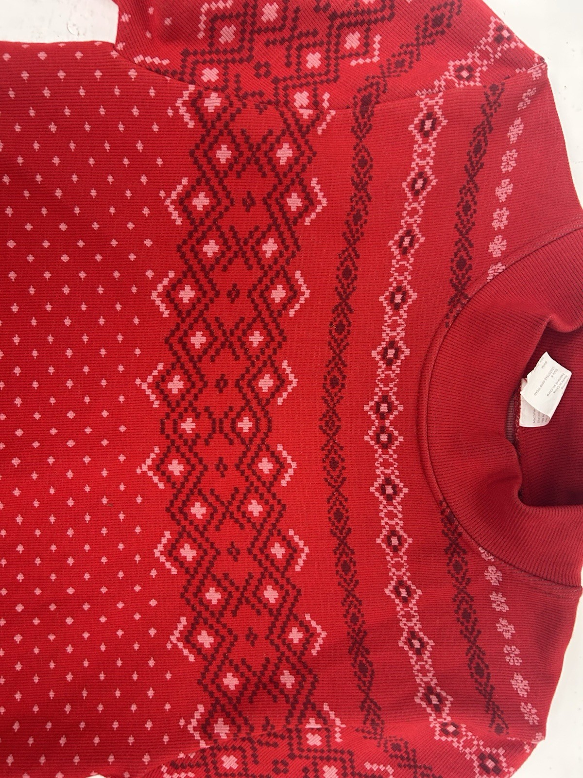 Fabletics Long Sleeve Active Top Womens S Red Nordic Fair Isle Mock Neck