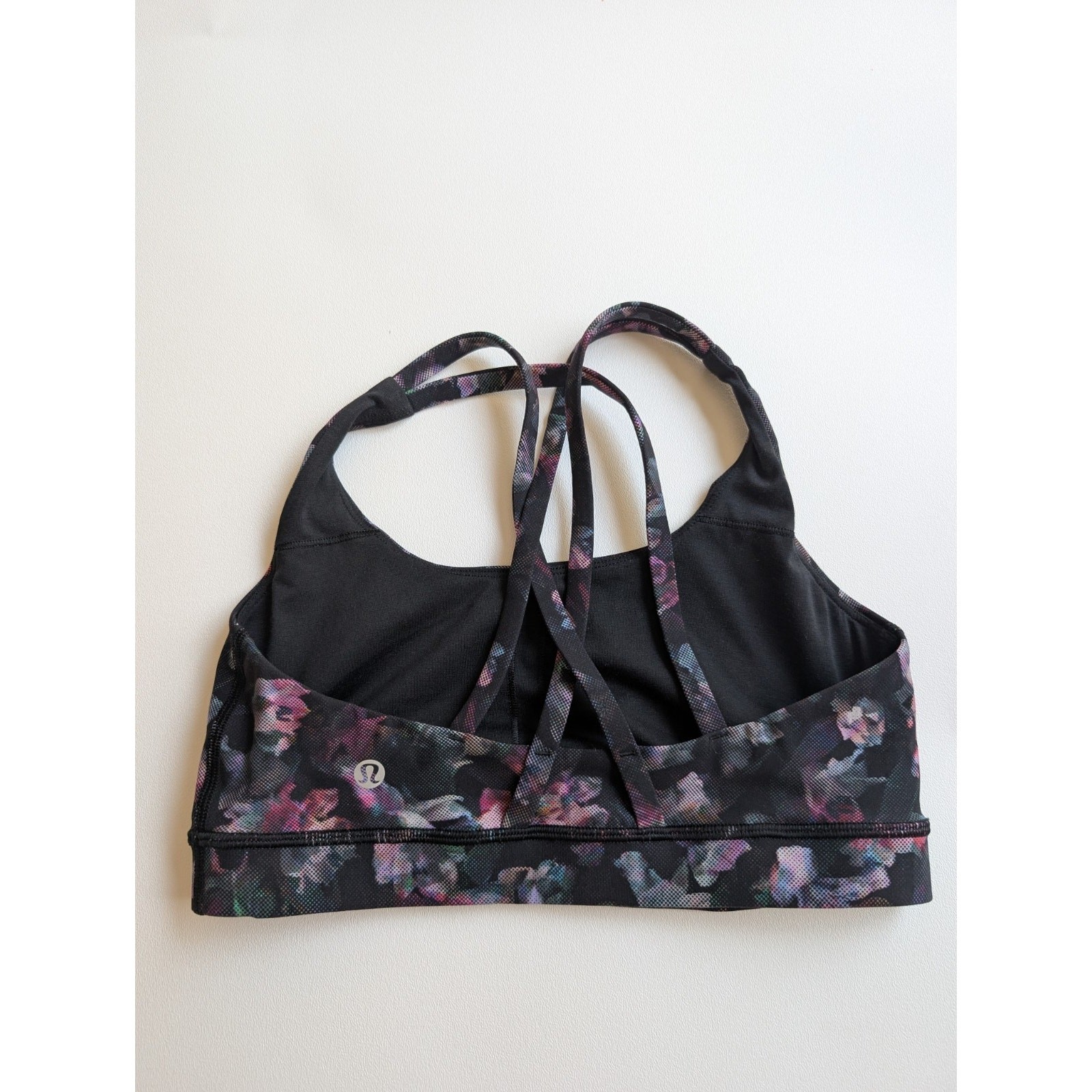 Lululemon ENERGY BRA Size 6 LW2AYSS Black Floral Print No Pads Included
