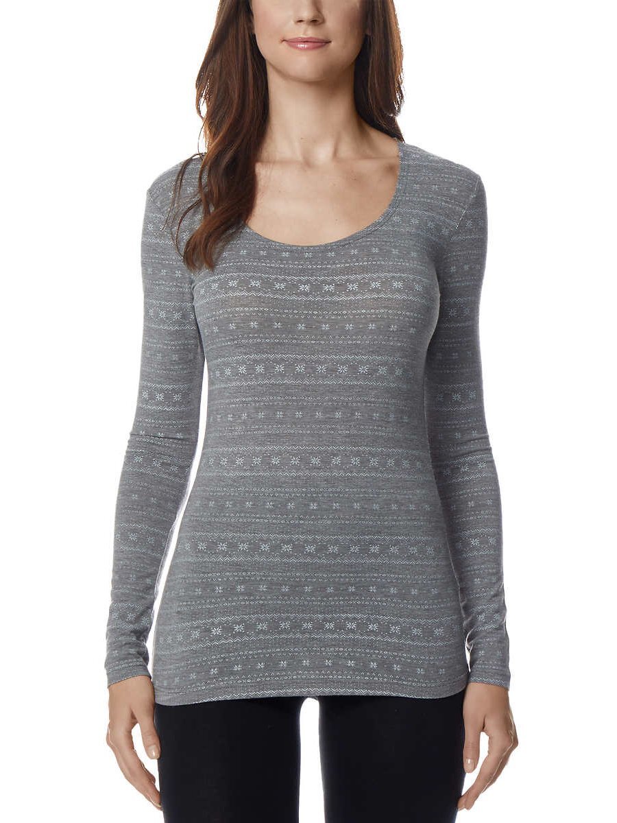 32Degrees Womens Heat Scoop Neck Thermal Top Frozen Snowflake Medium