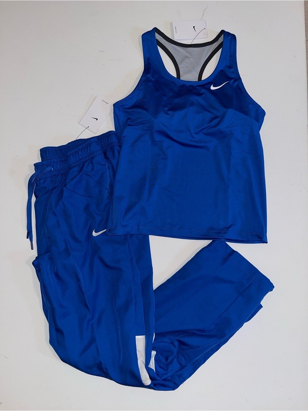 Nike Set Tank Top & Warm Up Pants Womens L blue white Shirt w/ bra NWT $127