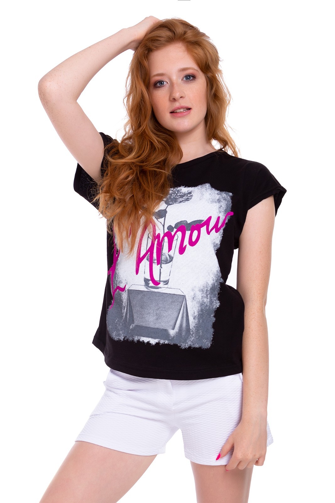 Ladies Short Sleeves Tee New T-Shirt Amour Crew Neck Top Loose Fit Blouse FB321