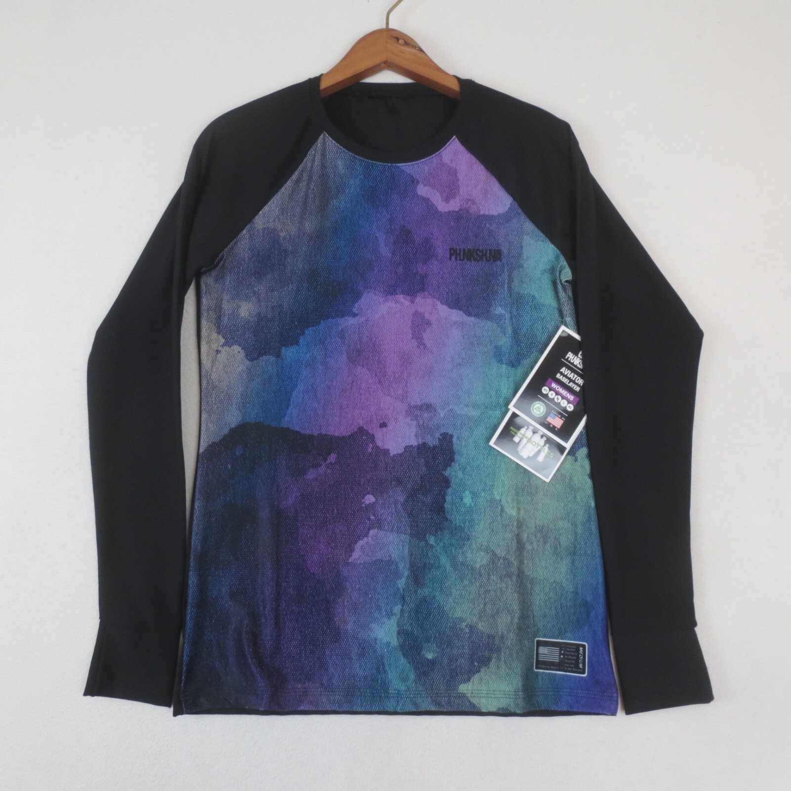 NEW PHUNKSHUN Wear Aviator Base Layer Womens Medium Black Top Hike Ski USA Made