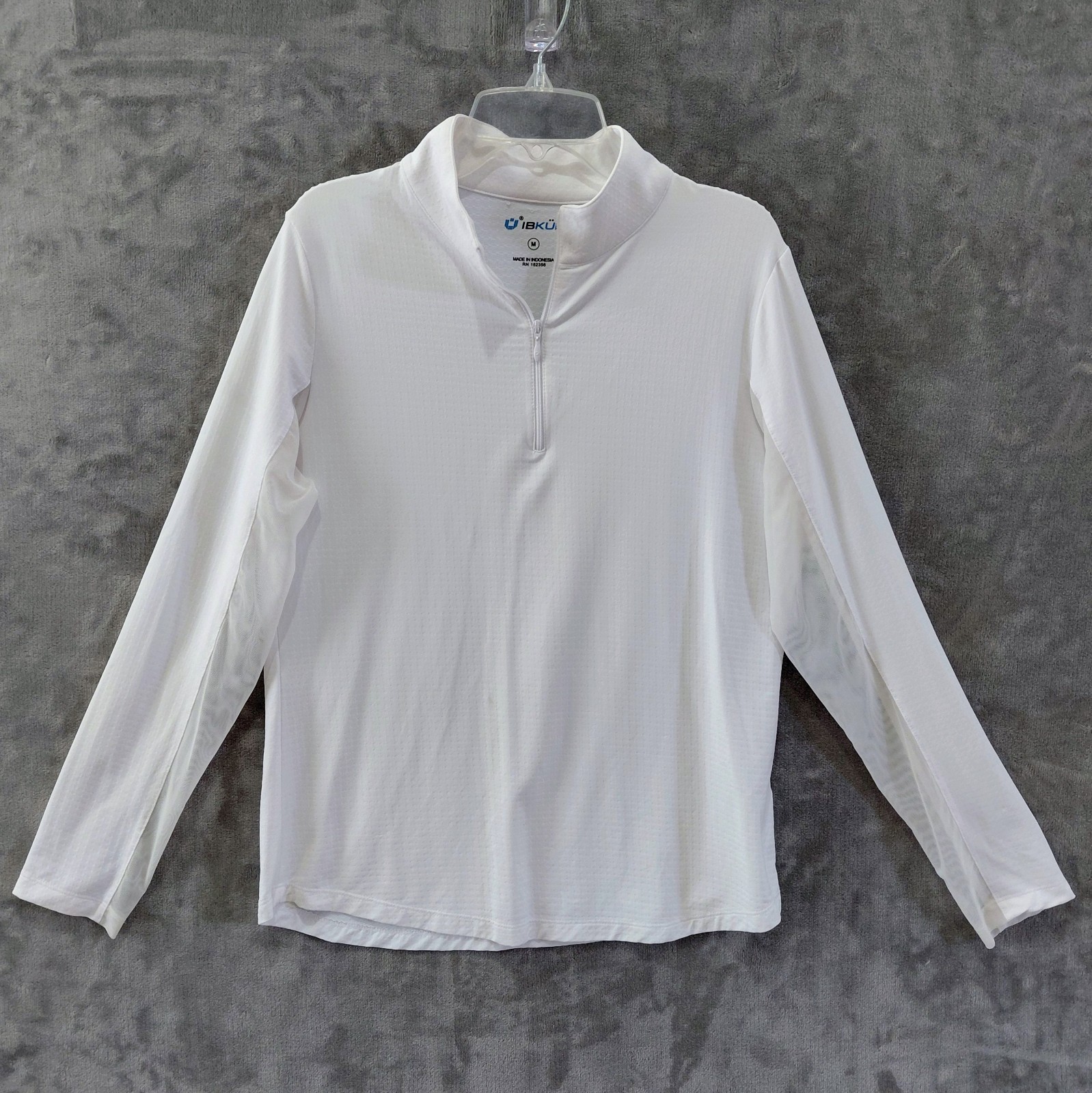 IBKUL Solid Mock Neck 1/4 Zip Pullover Women’s Medium White Mesh Sleeves Golf
