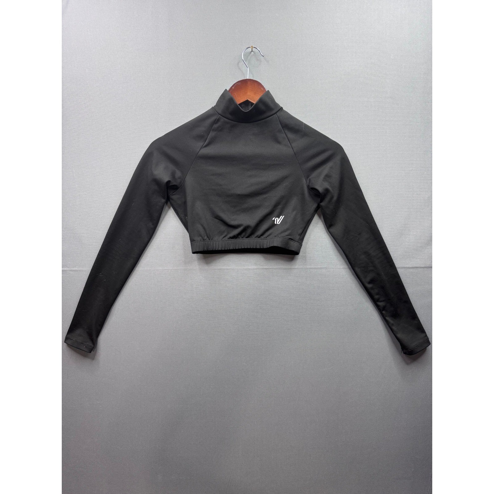 Varsity Black Cropped Zip Up Long Sleeve Athletic Top Womens Small
