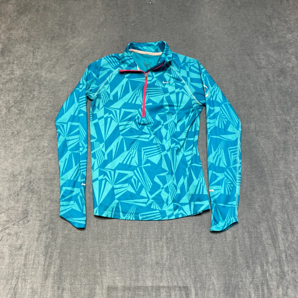 Nike Dri Fit Running Shirt Womens Medium Blue Long Sleeve Activewear Quarter Zip
