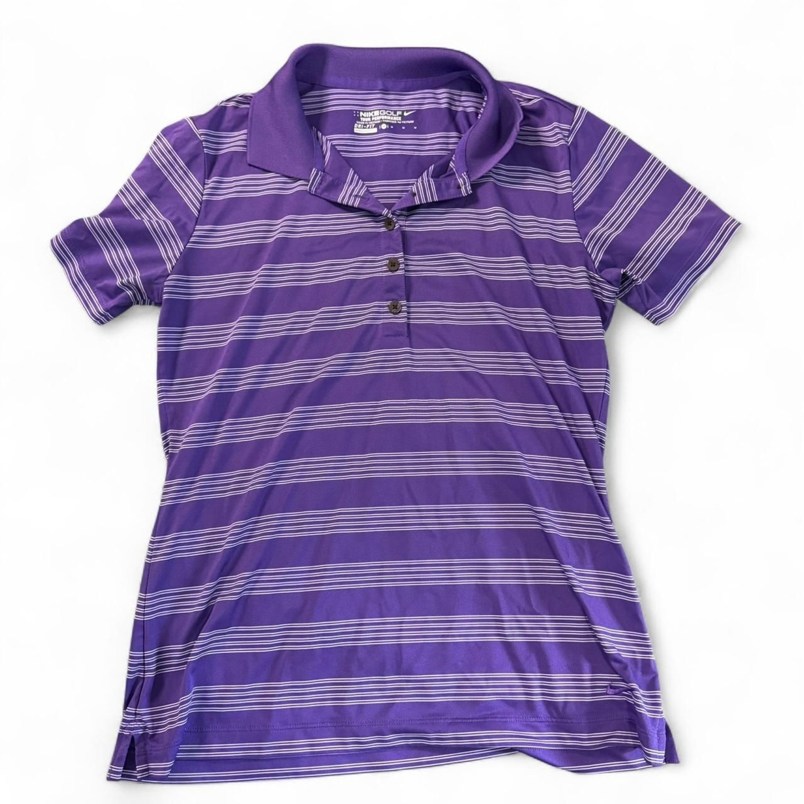 Nike Golf Tour Performance Women’s M Purple Striped Dri-FIT Polo Shirt Top