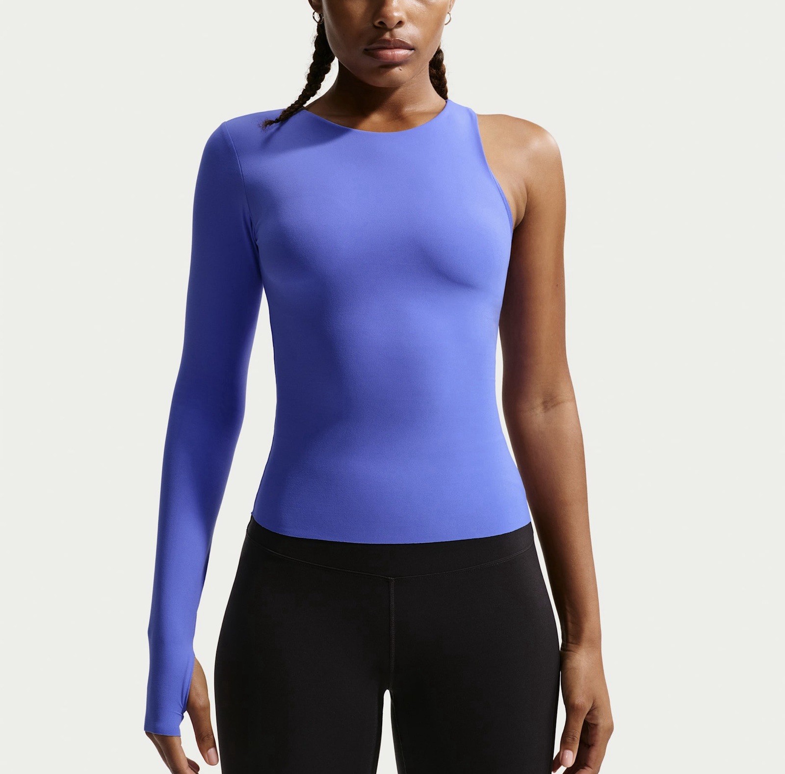 NWT $80 Nike Zenvy Womens Dri-FIT One-Sleeve Top Blue Large Tight Fit IB8973-570