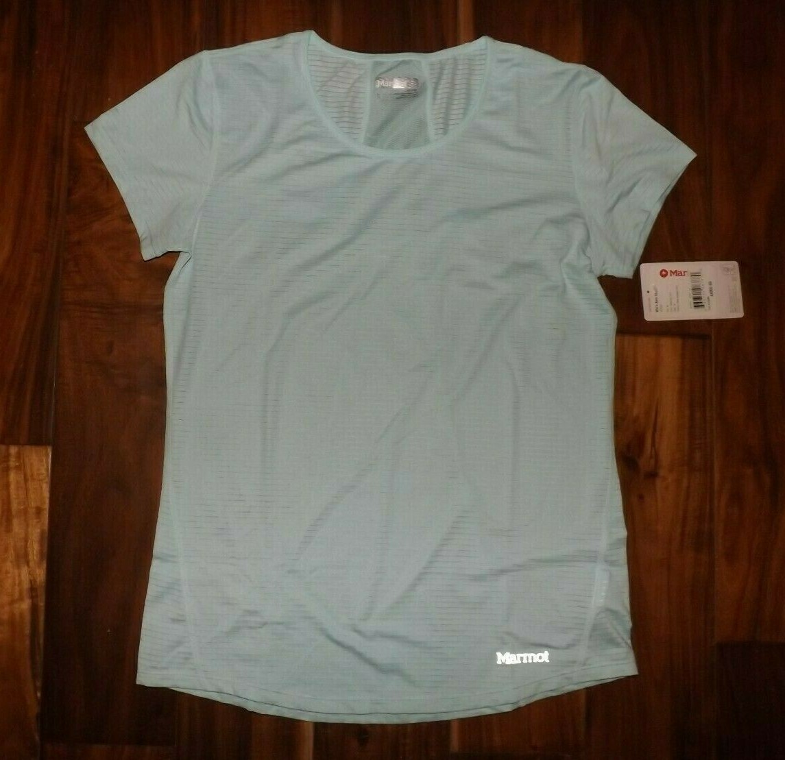 NWT Womens Marmot Arctic Ice Blue Striped Aero S/S Tee M Medium