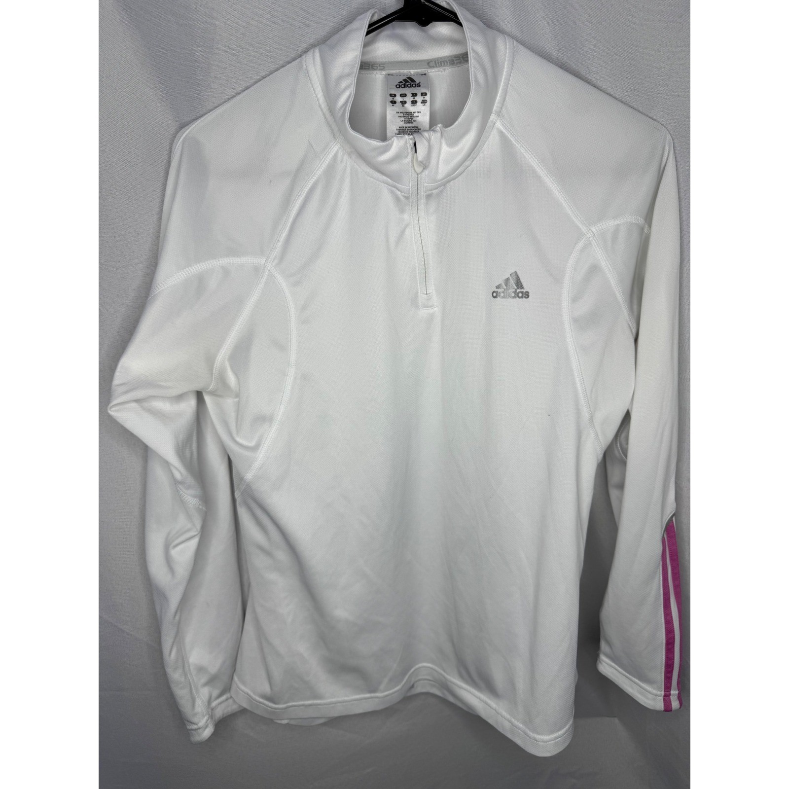 Adidas Clima365 Formotion Womens White Pink Stripe Quarter Zip Pullover Large
