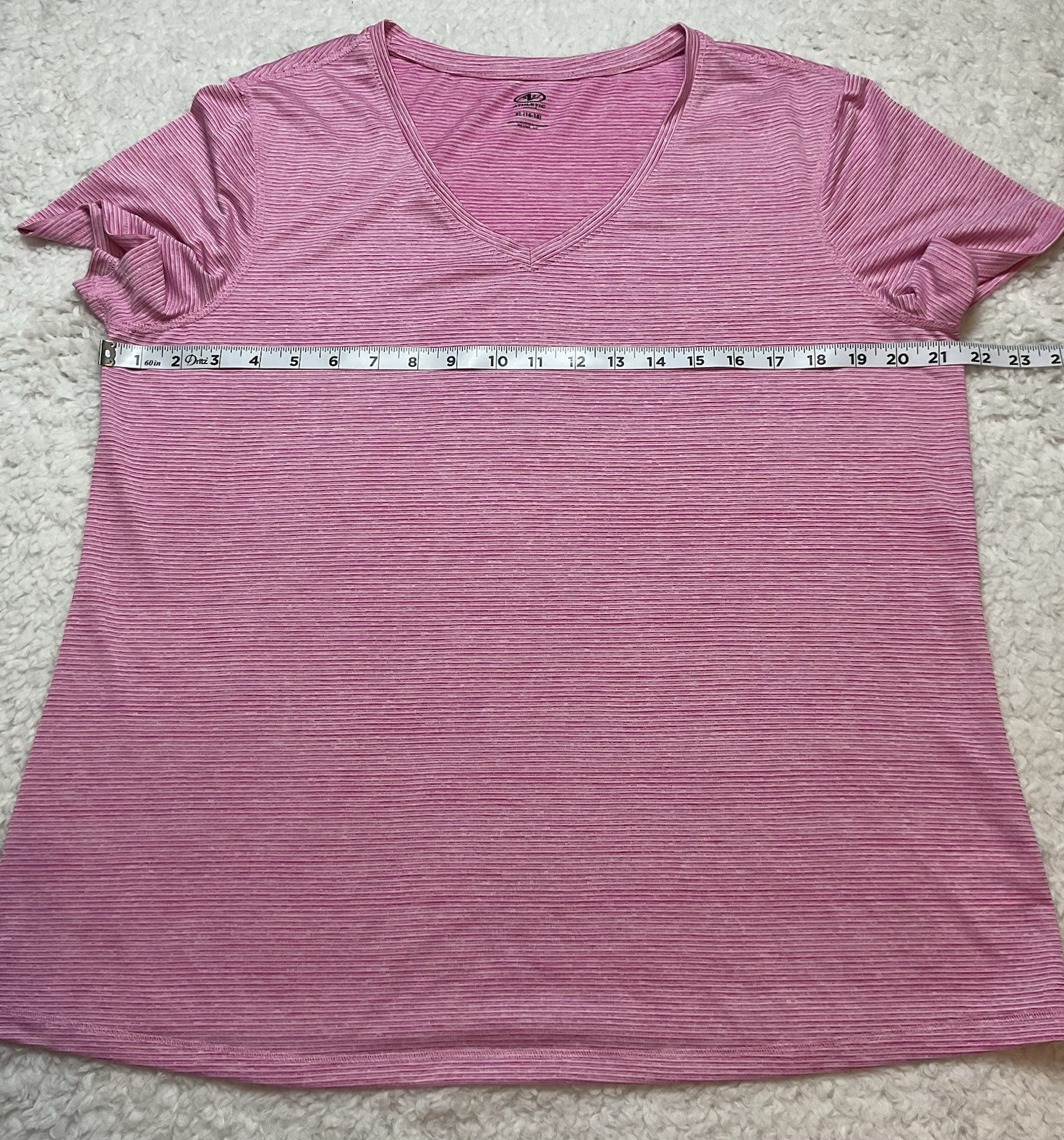 Athletic Works Pink Stripe Short Sleeve V-Neck Jersey Top Size XL (16-18)