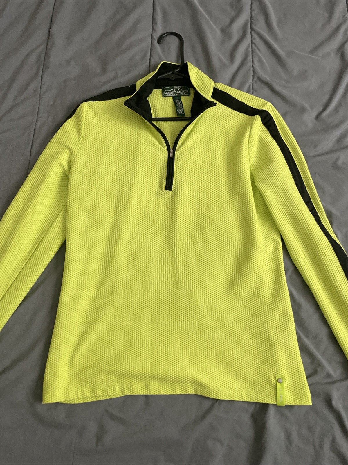 Lauren Ralph LRL Active Women’s Mesh Shirt Neon/ Black 1/4 Zip Top Size Large