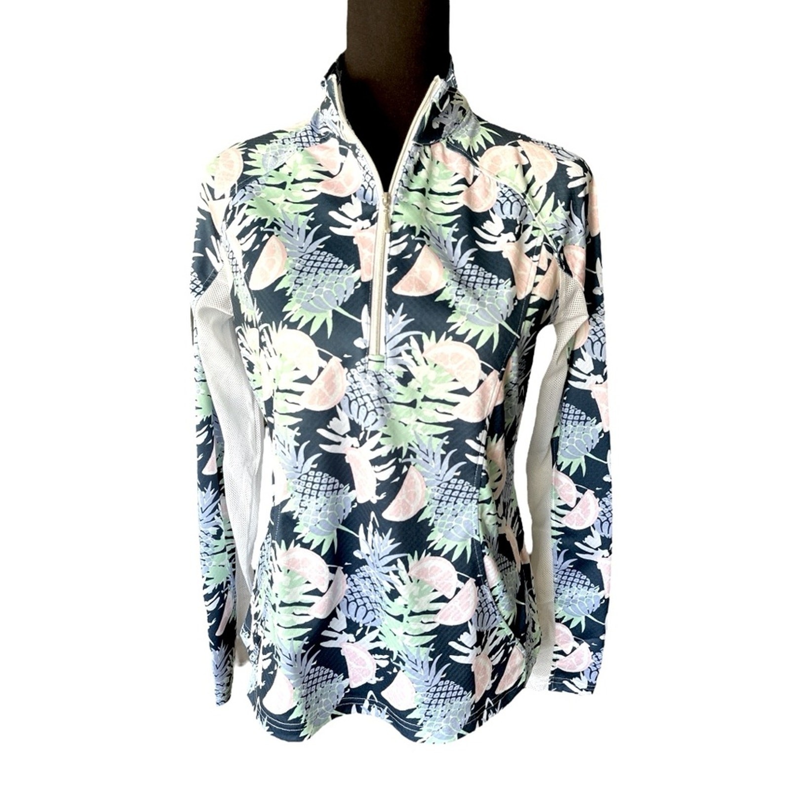 Pebble Beach Dry-Luxe Performance Fruit Print Quarter Zip Pull Over, Size Small