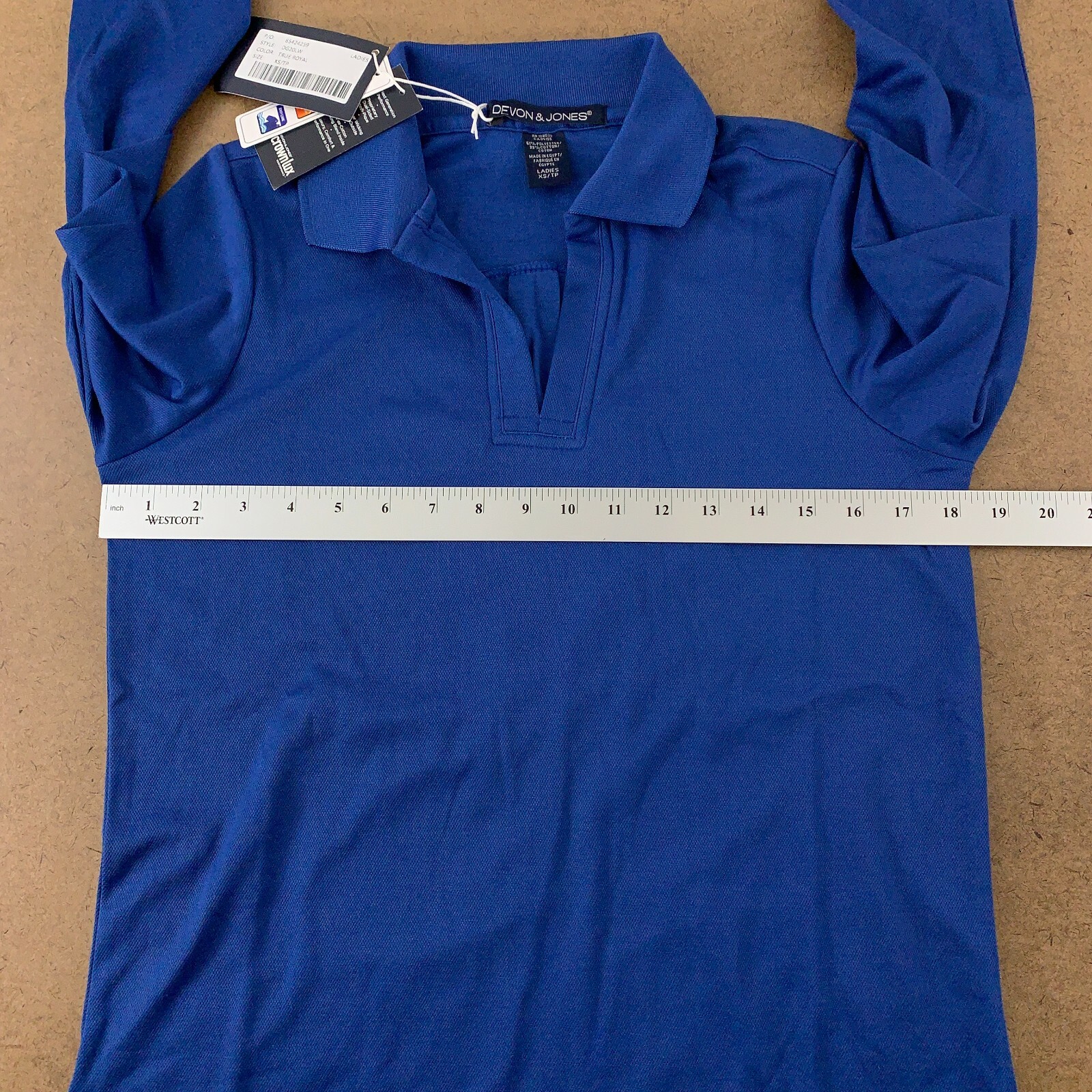 Devon Jones DG20LW CrownLux Performance Ladies Size XS Blue Long Sleeve Polo NWT
