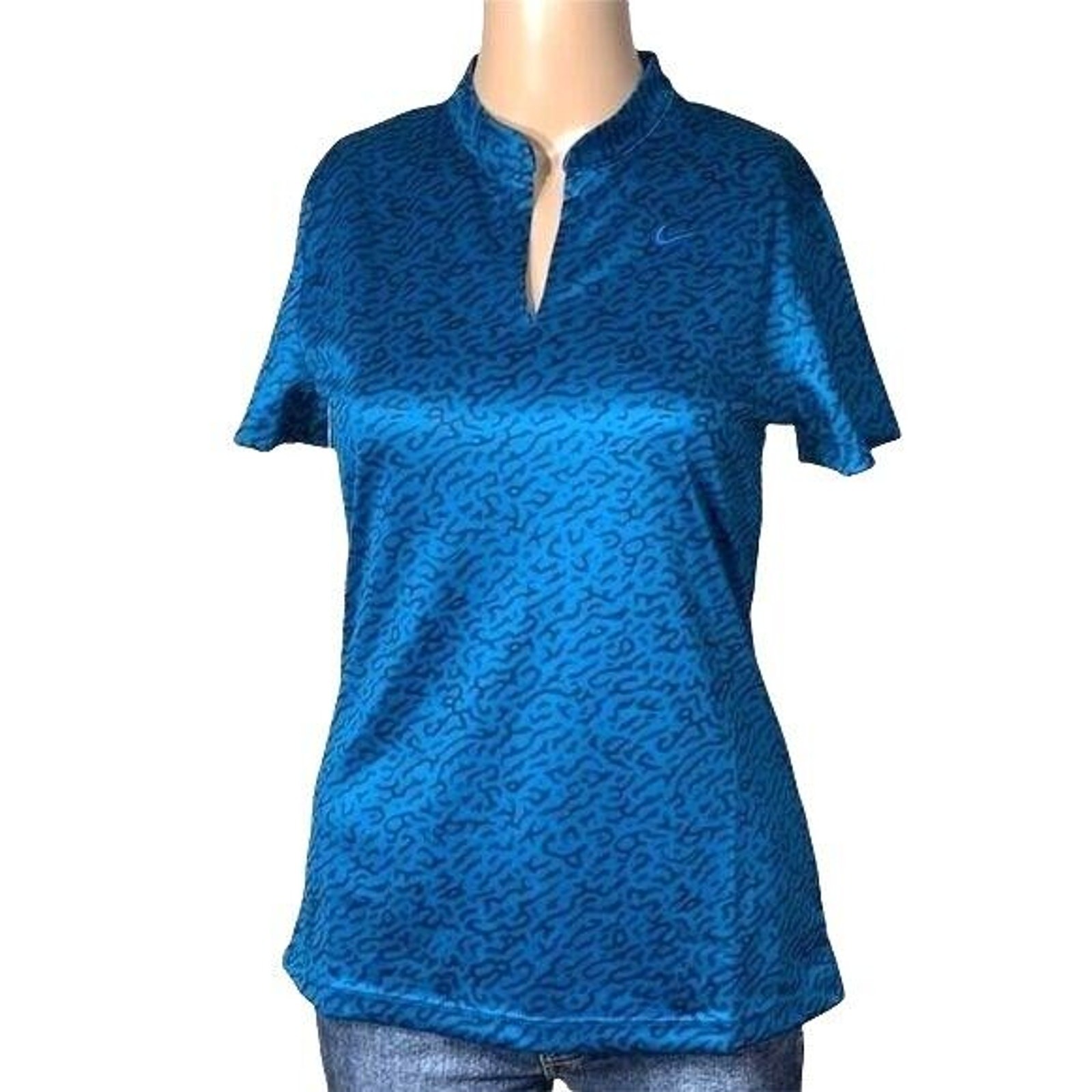 Nike Womens Victory Golf Polo Shirt Dri Fit Standard Fit Animal Print Teal Blue