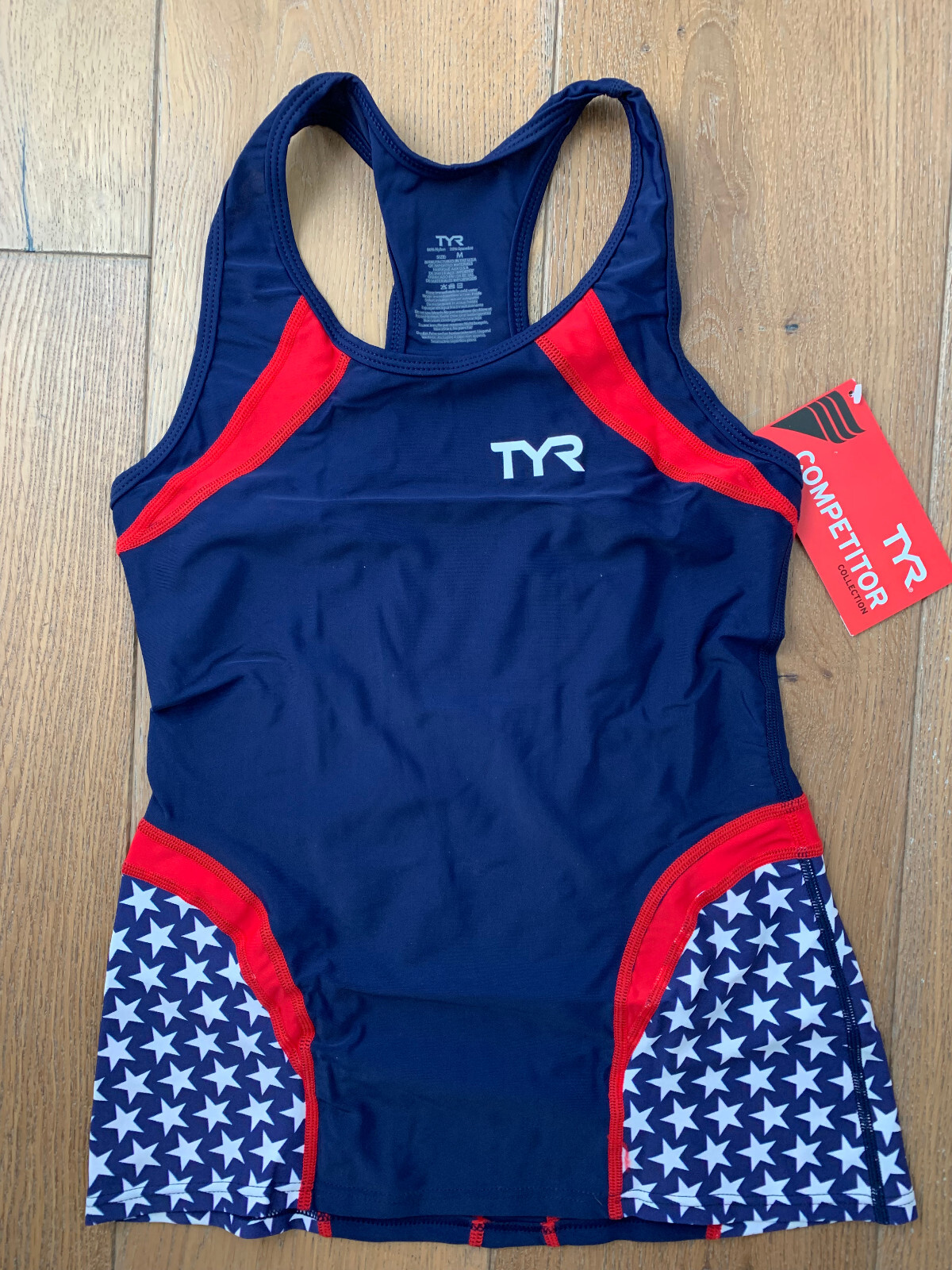 TYR Women’s Medium Navy Blue Red White Tri Singlet Tank USA PATRIOT DESIGN New