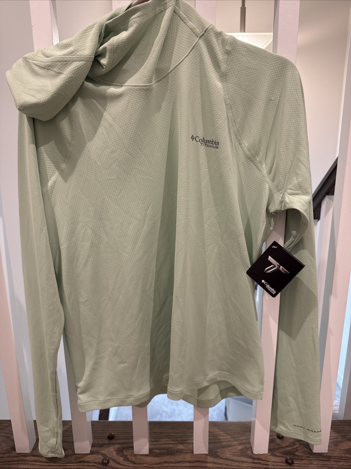 Columbia PFG Omni-Shade Hooded Performance Fishing Shirt GREEN Logo Women XL