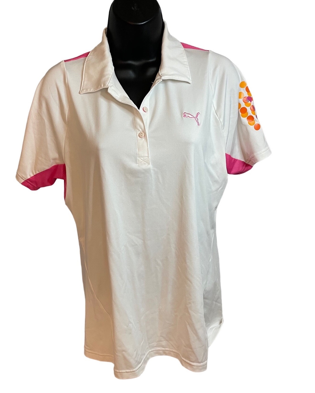 Puma Sport Lifestyle White Collared Athletic Pullover Polo Top Sz Small