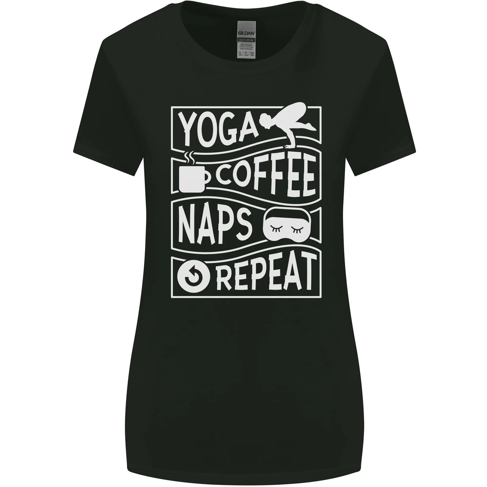 Yoga Coffee Naps Repeat Funny Womens Wider Cut T-Shirt