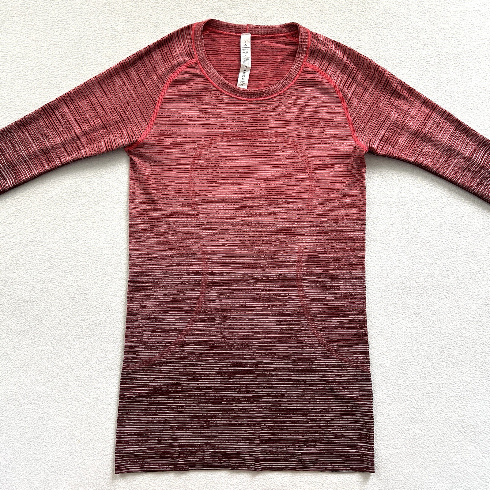 Lululemon Red Alert White Black Swiftly Tech Long Sleeve Crew Thumbholes Top 6