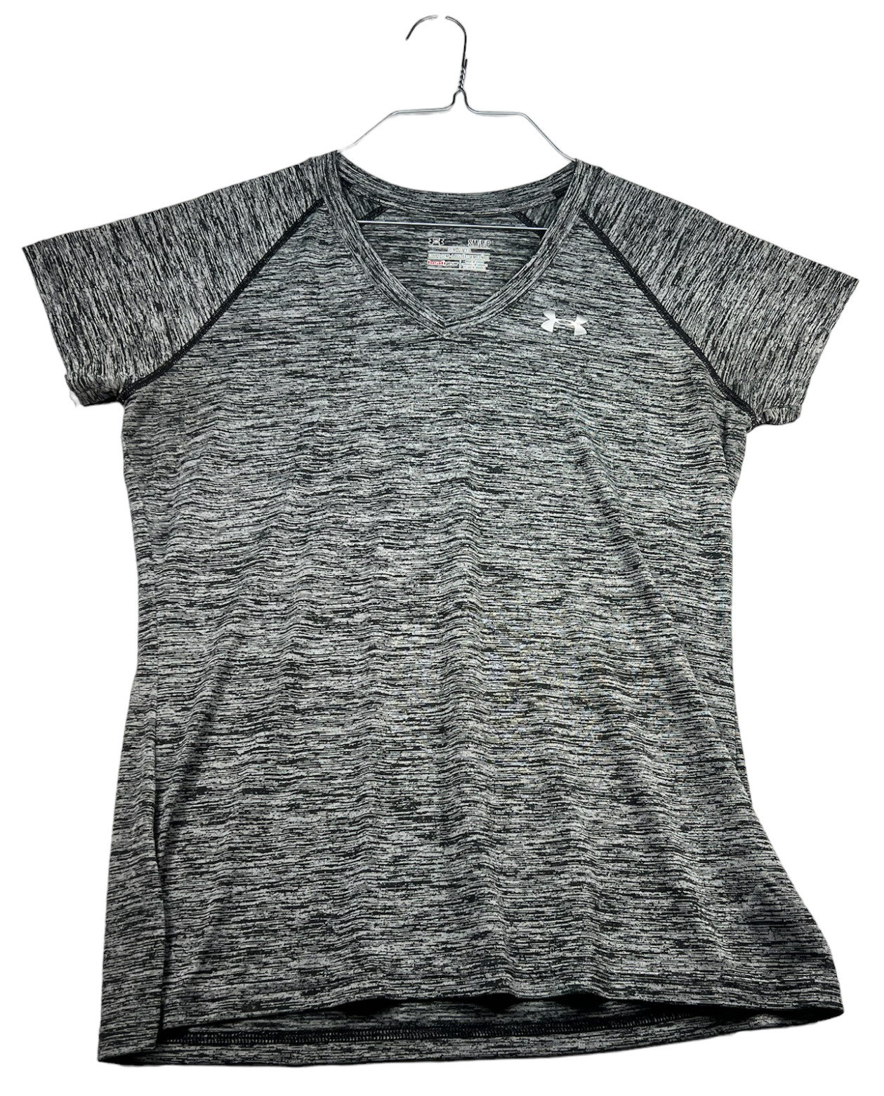 Under Armour Workout Shirt Womens size Small Vneck Gray Semi Fitted