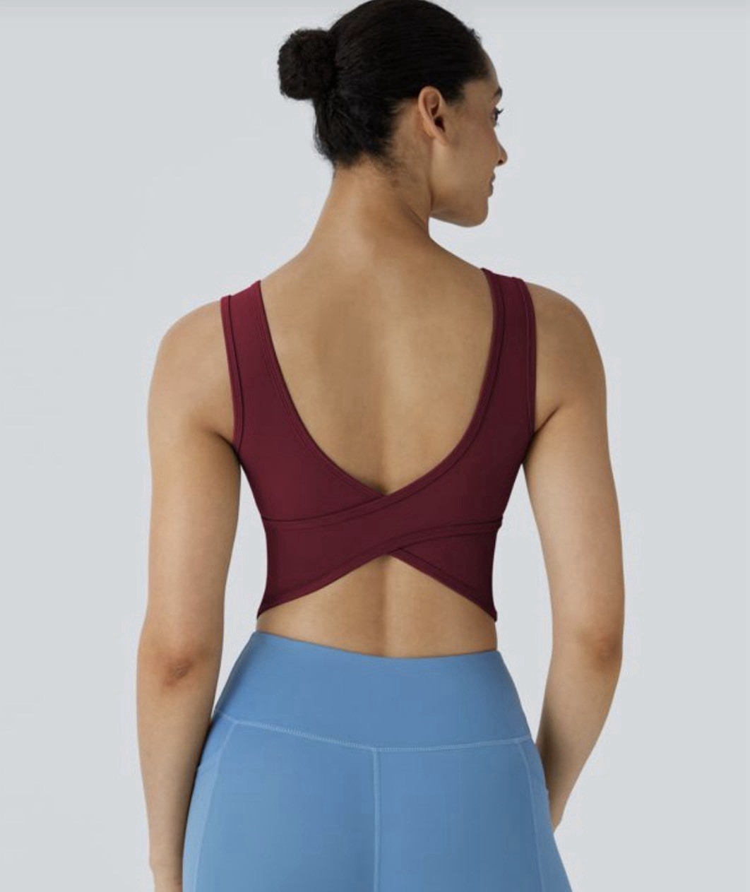 Halara Womens M U Neck Backless Crossover Tank Top Barre Ballet Dance Burgundy