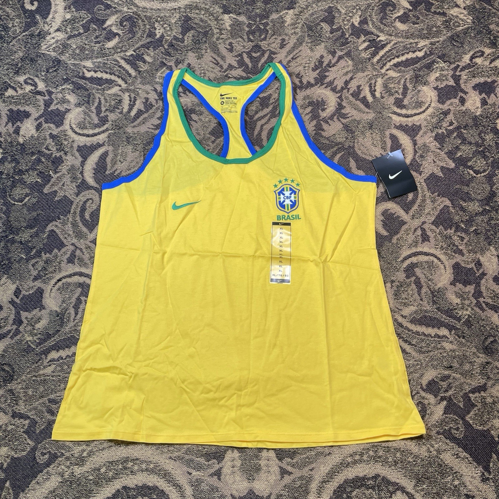 Women’s Nike Yellow Brazil Soccer Crest Tank Top Size XL New A