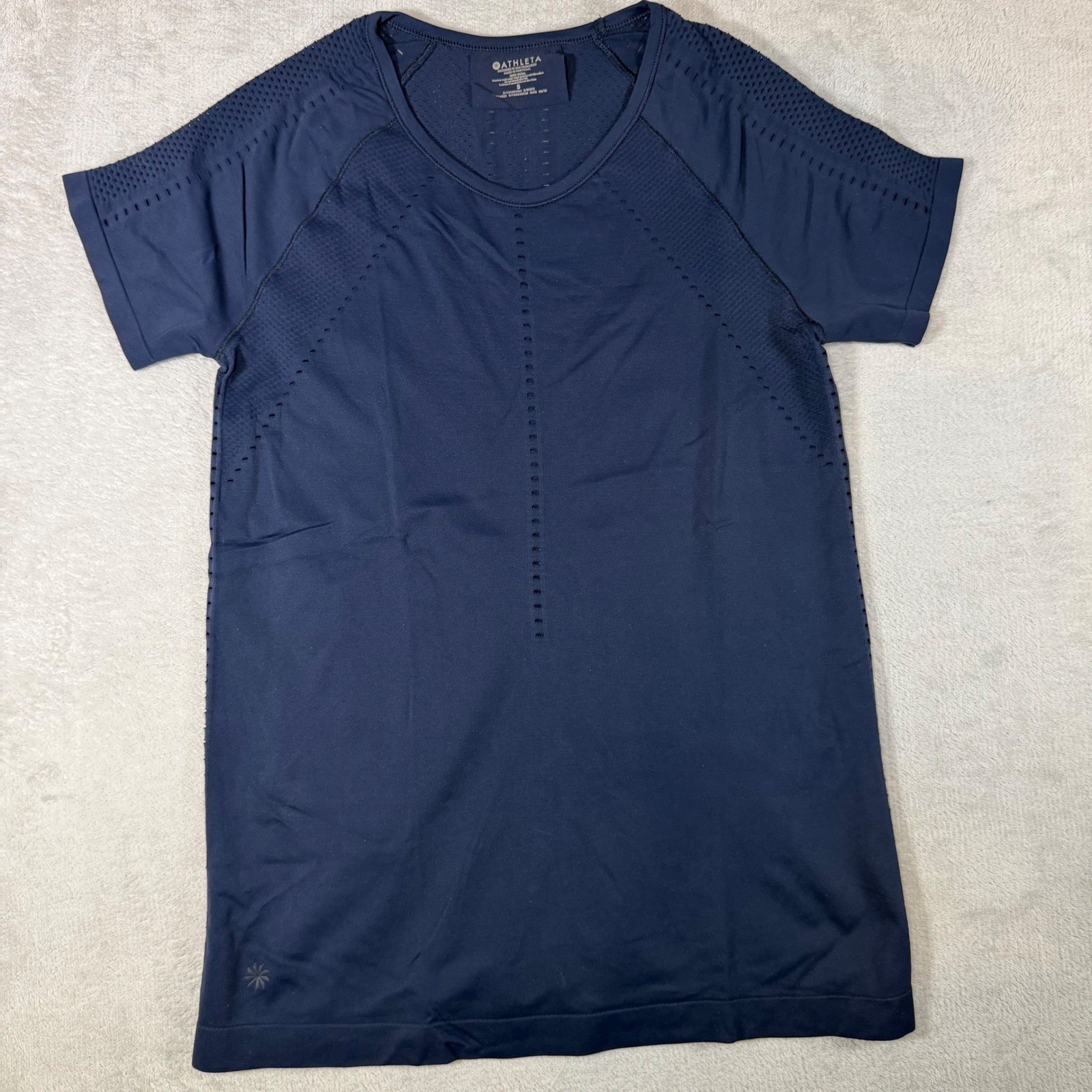 Athleta Momentum Tee Navy Blue Seamless Mesh Athletic Training Shirt Small