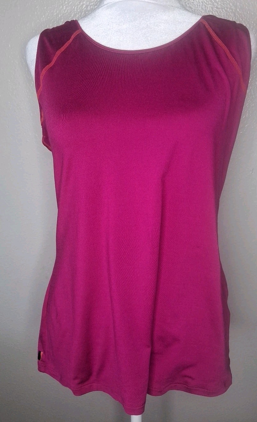 Spanx XL Tank Top Hot Pink Sheer Ruched Back Stretch Workout Athleisure Gym