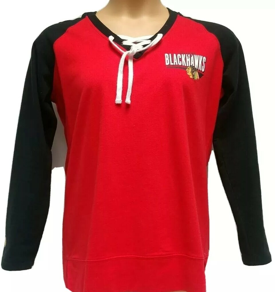 Chicago Blackhawks NHL Pullover V-Neck Hoodie Shirt Womens Large EUC